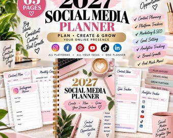 2027 Social Media Planner Content Strategy Canva Template for Creators Influencers Coaches Entrepreneurs Business Growth Marketing Calendar