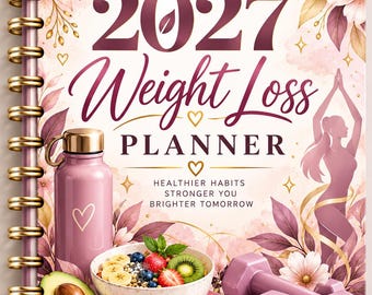 2027 Weight Loss Planner, Editable Canva Fitness Journal, Meal & Workout Tracker (PDF)
