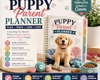 Puppy Parent Planner Canva Template | Dog Training, Health, Care Organizer (PDF)