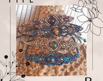 Macrame Bracelet <Type B bicolor> Natural Stone Jewelry Power Stone Hippie Boho Elegant Feminine Day Off Custom Made