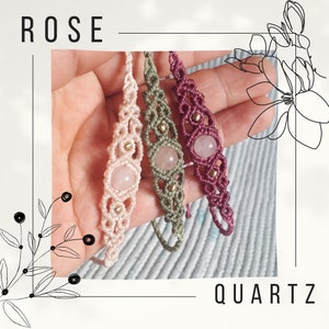 Macrame Bracelet &lt;Type B&gt; Natural Stone Rose Quartz Jewelry Power Stone Hippie Boho Elegant Feminine Day Off Custom Made