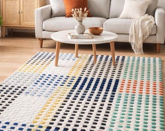 Hand getuftet Wolle karierter Teppich Moderne Patchwork Bereich Teppich für Wohnzimmer Dekor