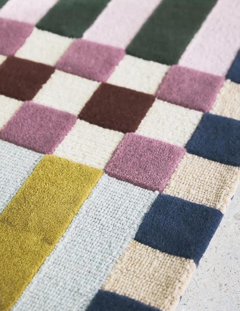 Tufted Check Rug Hand Tufted Wool Rug, Modern Geometric Checkered Stripe Design - Etsy