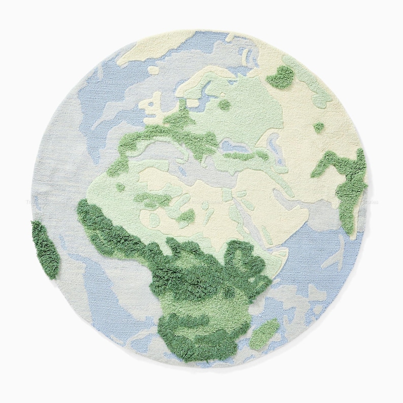 Hand-tufted Wool Earth Map Rug: Round Kids Educational Rug - Etsy