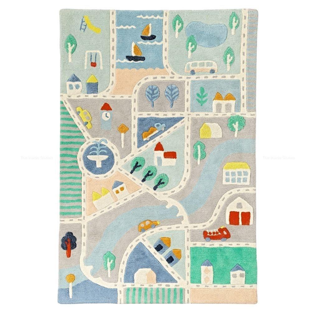 City Child Map Rug Hand Tufted Wool Kids Rug: City Map Design, Playroom Nursery - Etsy