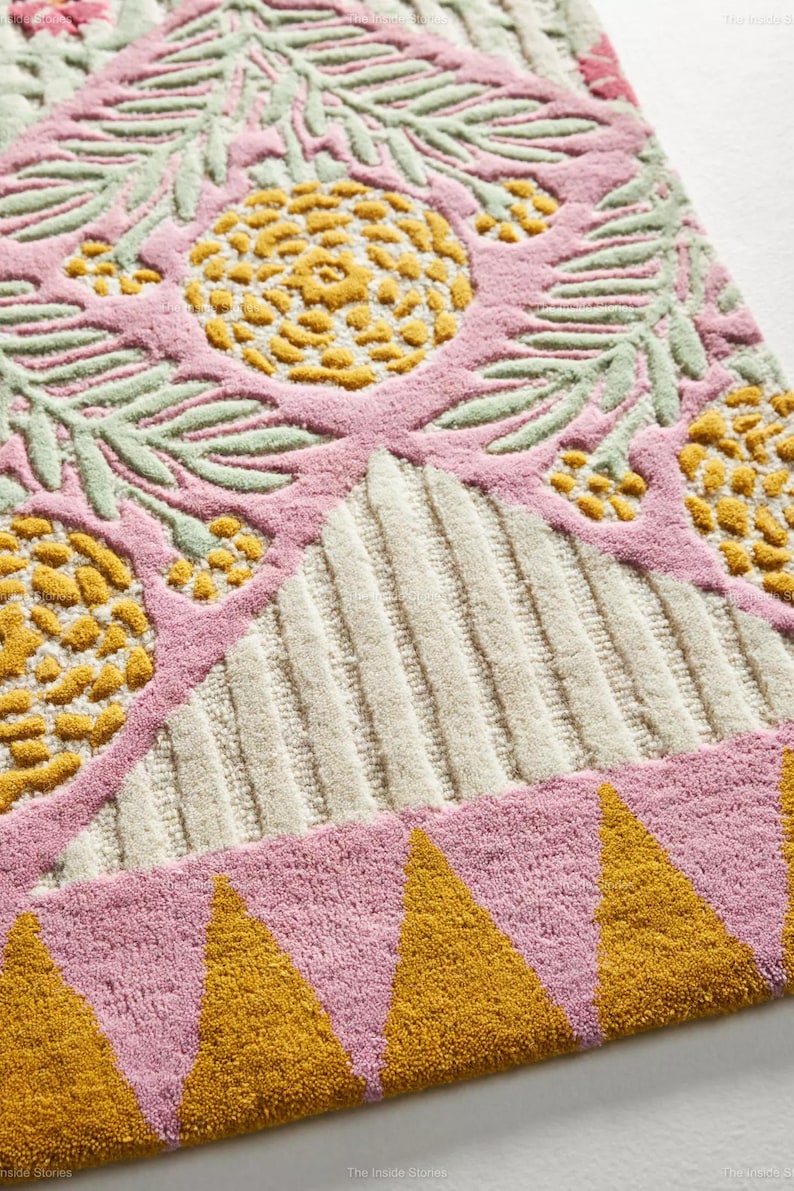 Hand Tufted Wool Rug, Pastel Floral Garden, Art Deco Cottagecore - Etsy