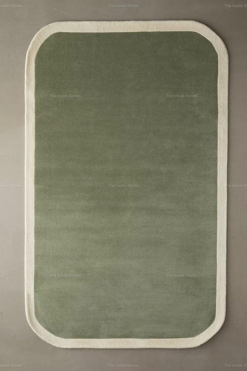 Hand Tufted Wool Rug, Solid Border, Rounded Corner, Custom Color - Etsy