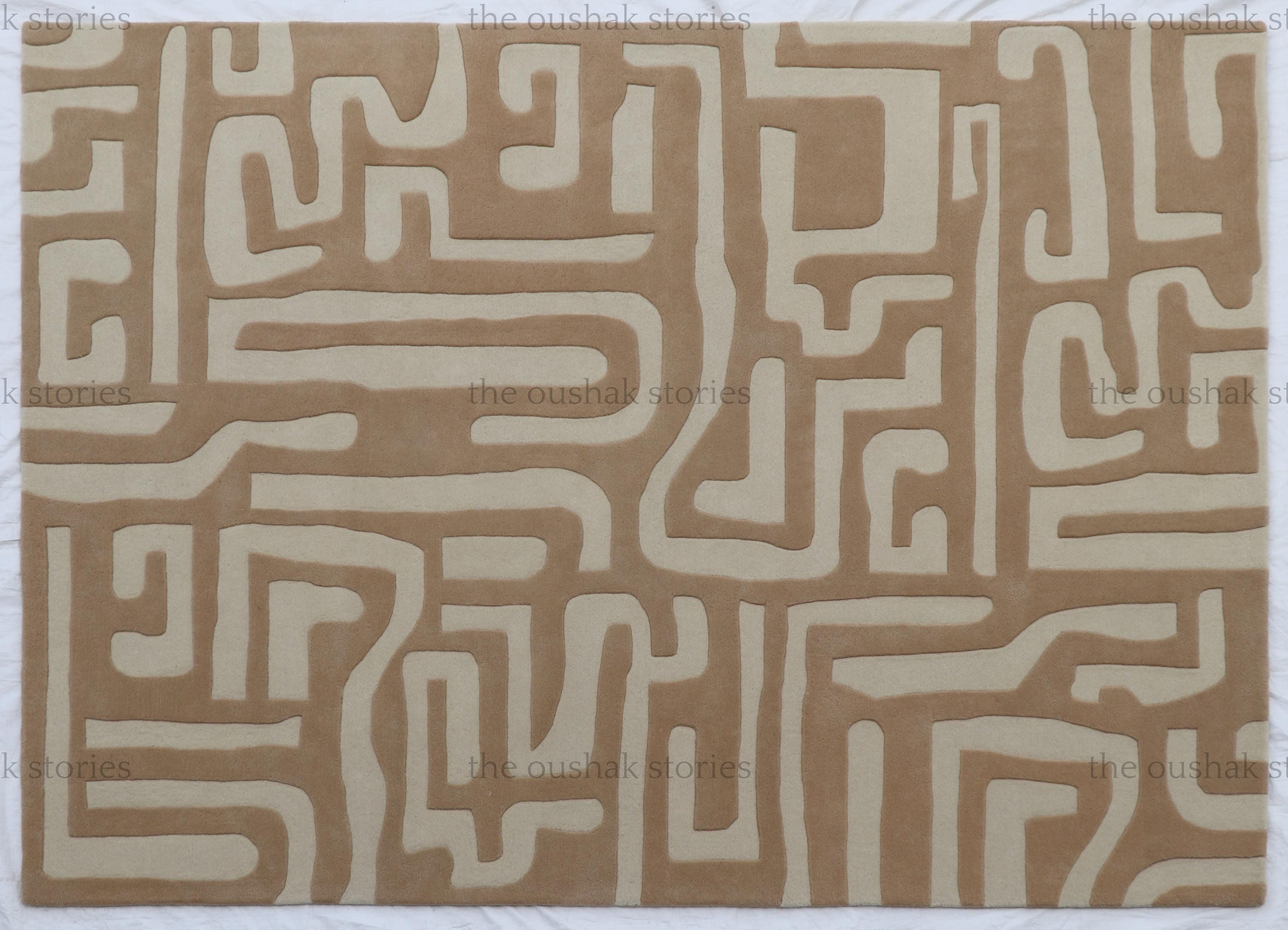 Ivory Maze Rug Hand-tufted New Zealand Wool Rug: Ivory Tan Abstract Maze - Etsy UK