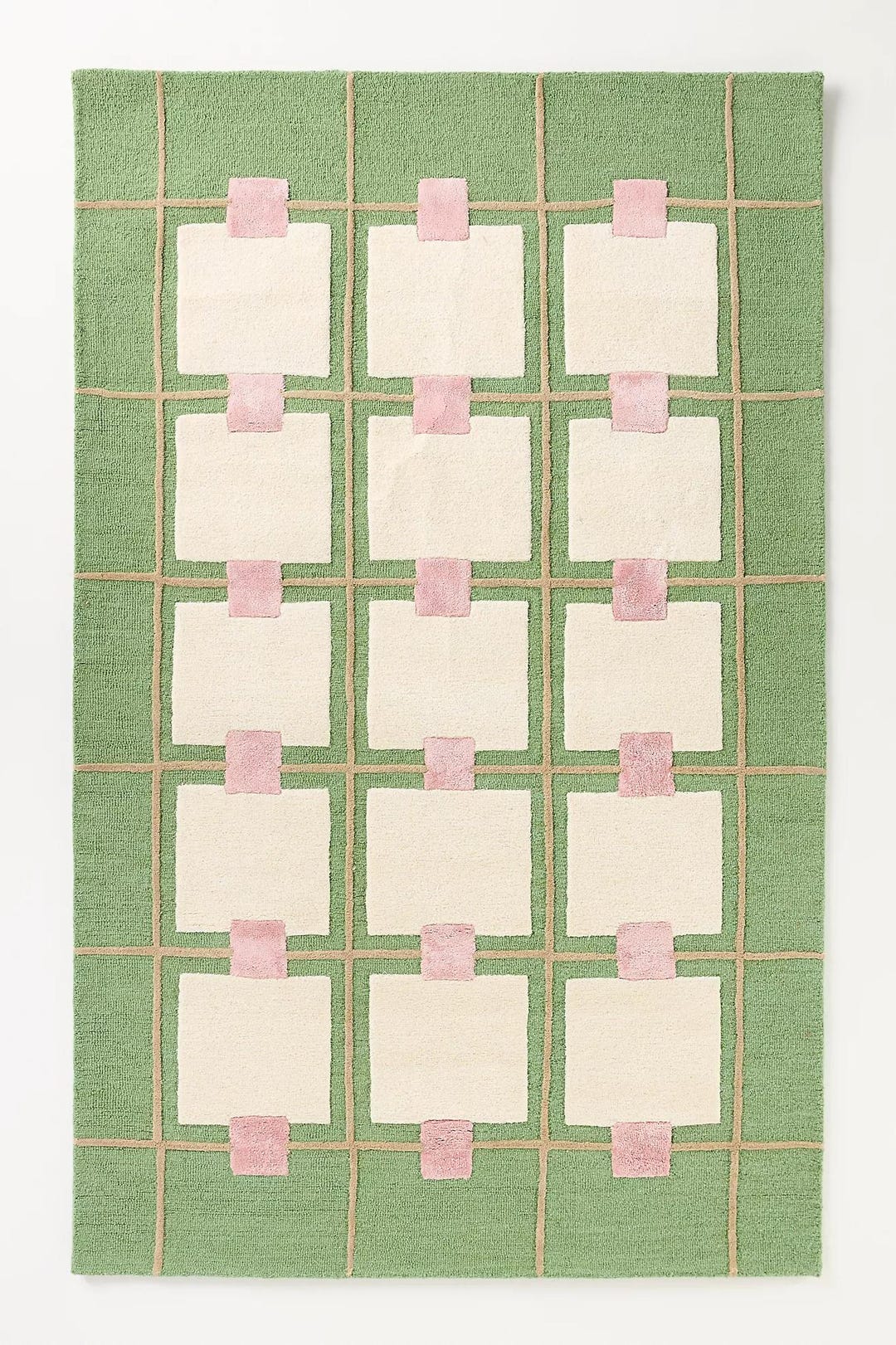 Hand Tufted Wool Area Rug, Green Geometric Grid, Modern Pastel - Etsy
