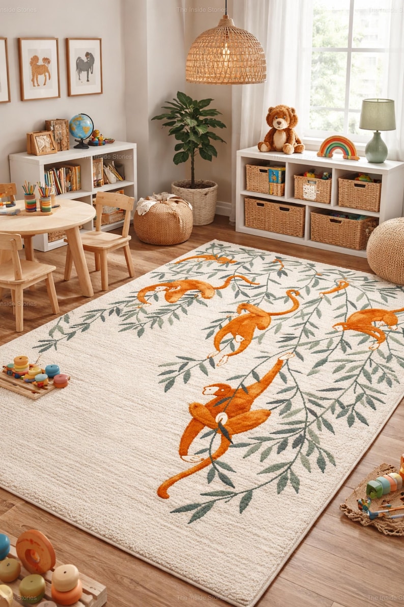Hand Tufted Wool Rug, Jungle Monkey Design, Playful Nursery Decor - Etsy