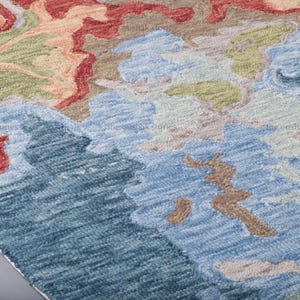 Handtufted Wool Rug Blue Green Abstract Carpet Mid Century Plush Living Room Rug with Loop Pile Texture Gift for Couple