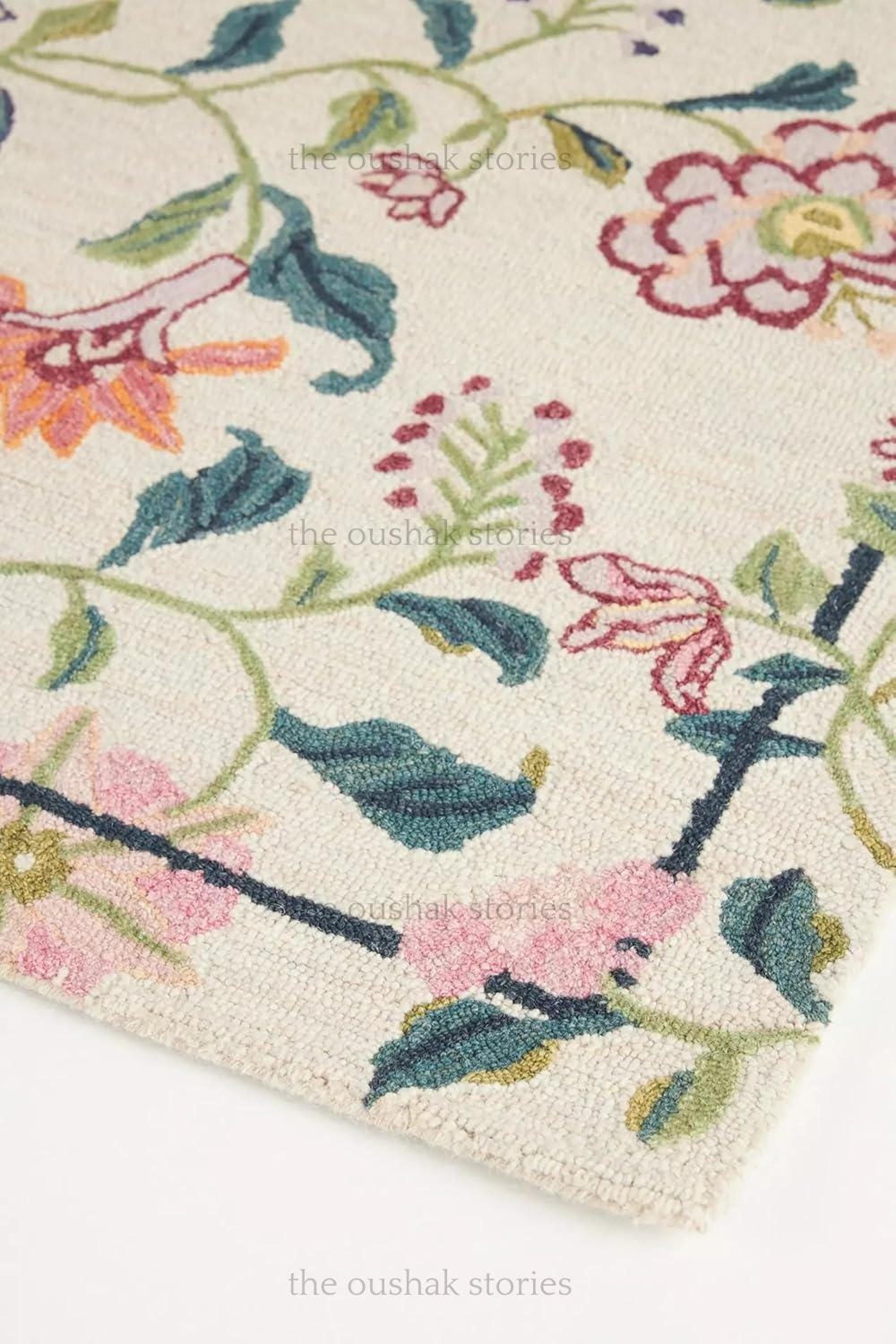 Hand Tufted Wool Area Rug Floral Botanical Design Cottagecore Decor - Etsy