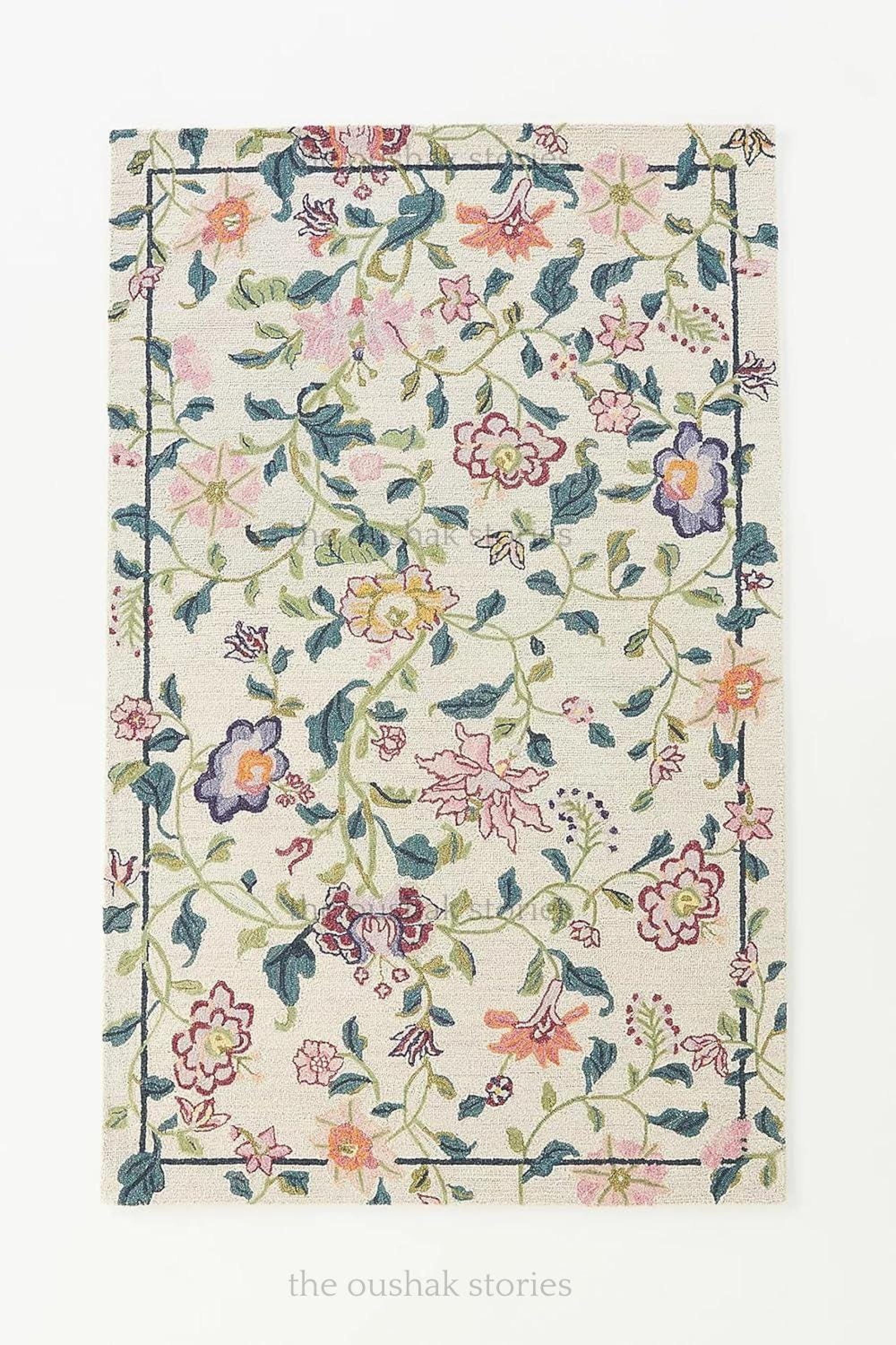Hand Tufted Wool Area Rug Floral Botanical Design Cottagecore Decor - Etsy