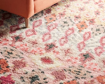 Hand Tufted Wool Shag Rug: Pink Terracotta Moroccan Boho