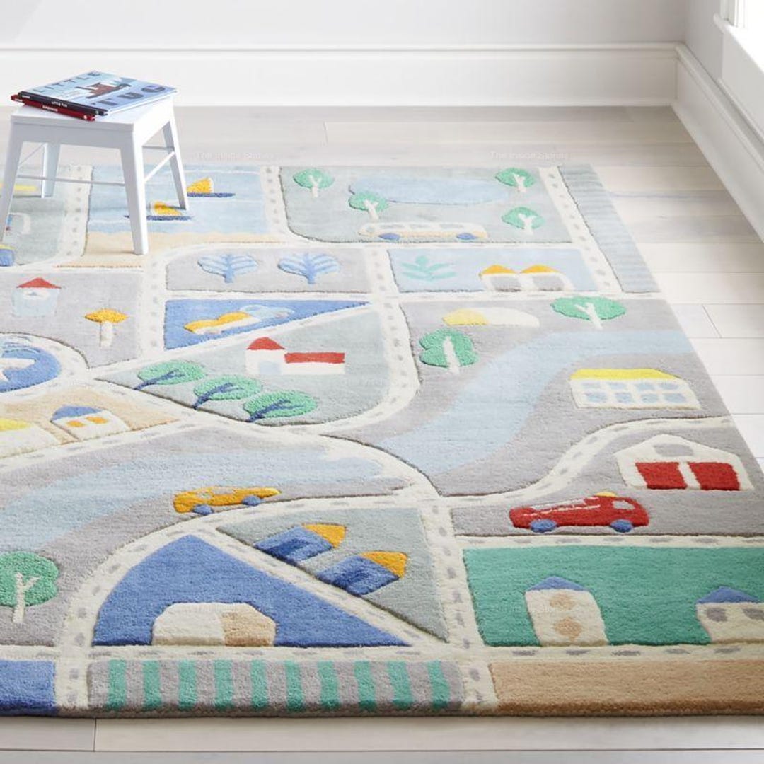 Hand Tufted Wool Kids Rug: City Map Design, Playroom Nursery - Etsy