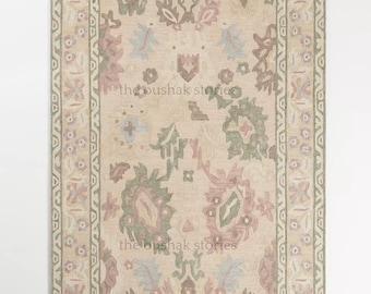 Hand Tufted Wool Rug: Pastel Oushak Design, Vintage Style