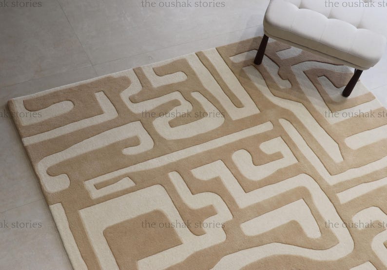 Ivory Maze Rug Hand-tufted New Zealand Wool Rug: Ivory Tan Abstract Maze - Etsy UK