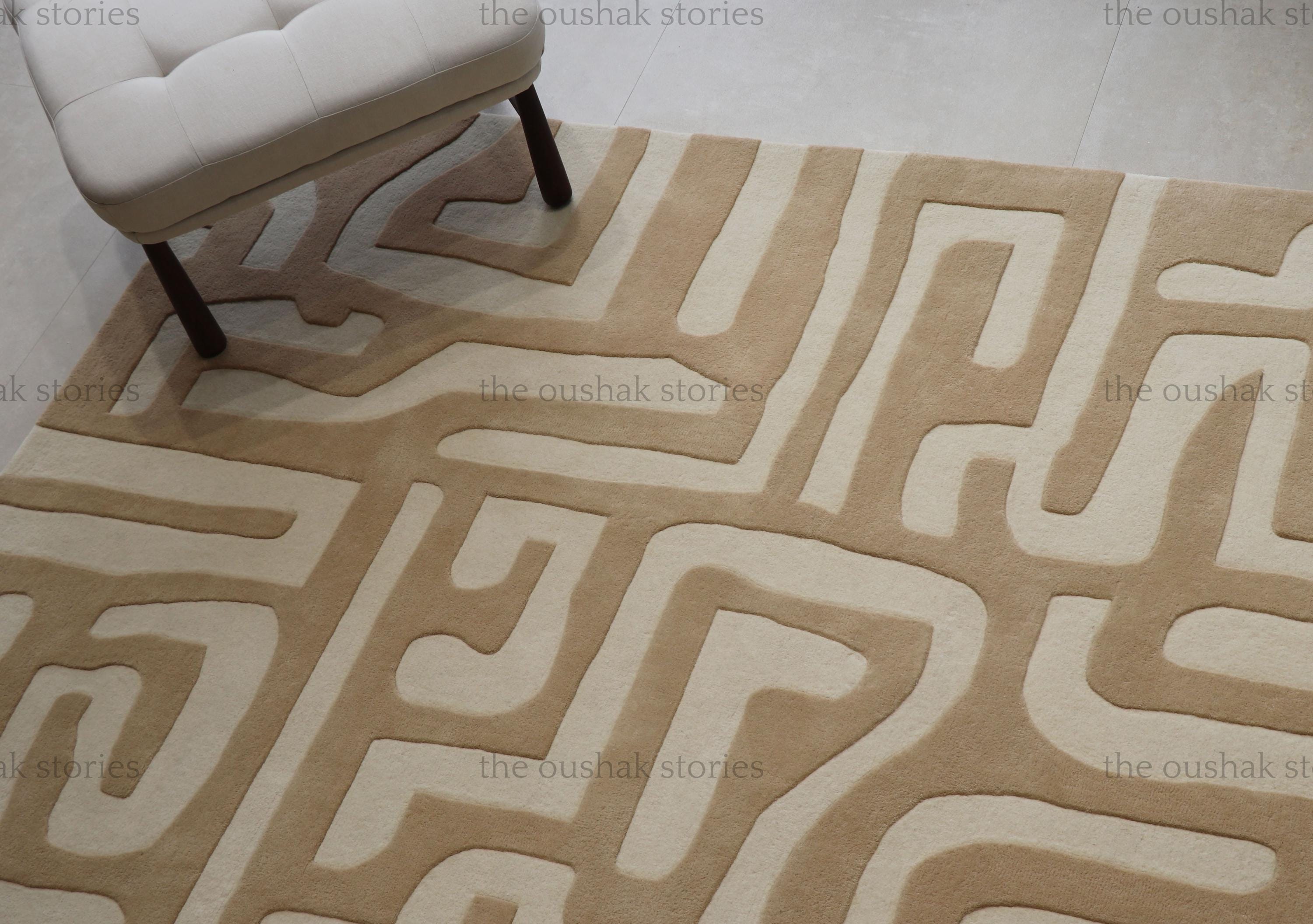 Ivory Maze Rug Hand-tufted New Zealand Wool Rug: Ivory Tan Abstract Maze - Etsy UK