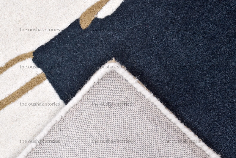 Handtufted Wool Rug Grey, Navy & Ivory Abstract Carpet Scandi Minimalist Living Room Rug New Home and Housewarming Gift