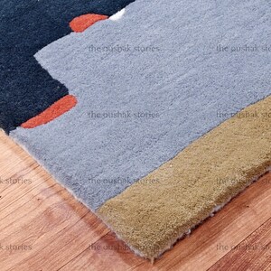 Handtufted Wool Rug Grey, Navy & Ivory Abstract Carpet Scandi Minimalist Living Room Rug New Home and Housewarming Gift