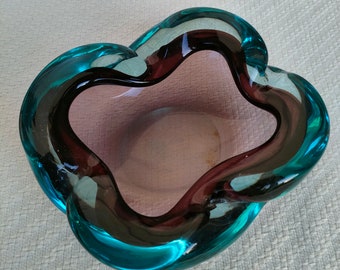 Mid-century Murano Art Blue Glass bowl Ashtray