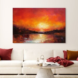Impressionist Sunset Landscape Wall Art, Red Orange Yellow, Canvas Print