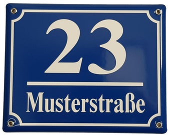 House number plate - Format 200 x 160 mm - House number - Enamel - Ceramic - Weatherproof - Door sign. With custom text by J. Pfaffenzeller