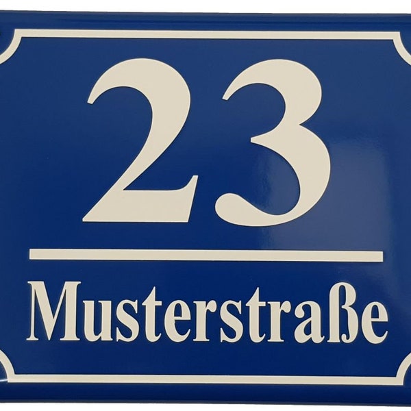 Hausnummernschild - Format 200 x 160mm - Hausnummer - Emaille - Keramik - Wetterfest - Türschild. Mit Wunschtext J.Pfaffenzeller