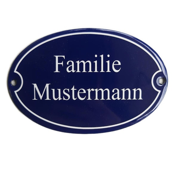 Türschild mit Familienname - Format 120 x 80mm Oval - Emaille - Keramik - Wetterfest - Türschild. J.Pfaffenzeller