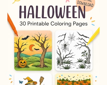Halloween Coloring Book (30 Pages): Printable PDF & JPG (Digital Download)