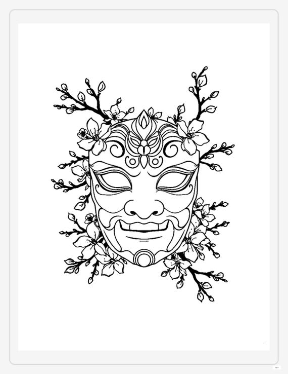 世界文化の神話的仮面の塗り絵（30ページ）| 印刷可能なPDF - Etsy 日本