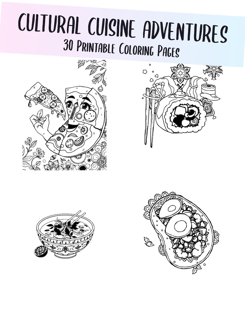 Cuisine Coloring Book (30 Pages) | Printable PDF - Etsy