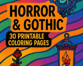 Gothic Horror Coloring Pages Printable PDF, 30 Spooky Dark Art Coloring Sheets for Adults
