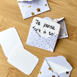 Mini enveloppes blanches et motifs dorés cartes blanches image 1