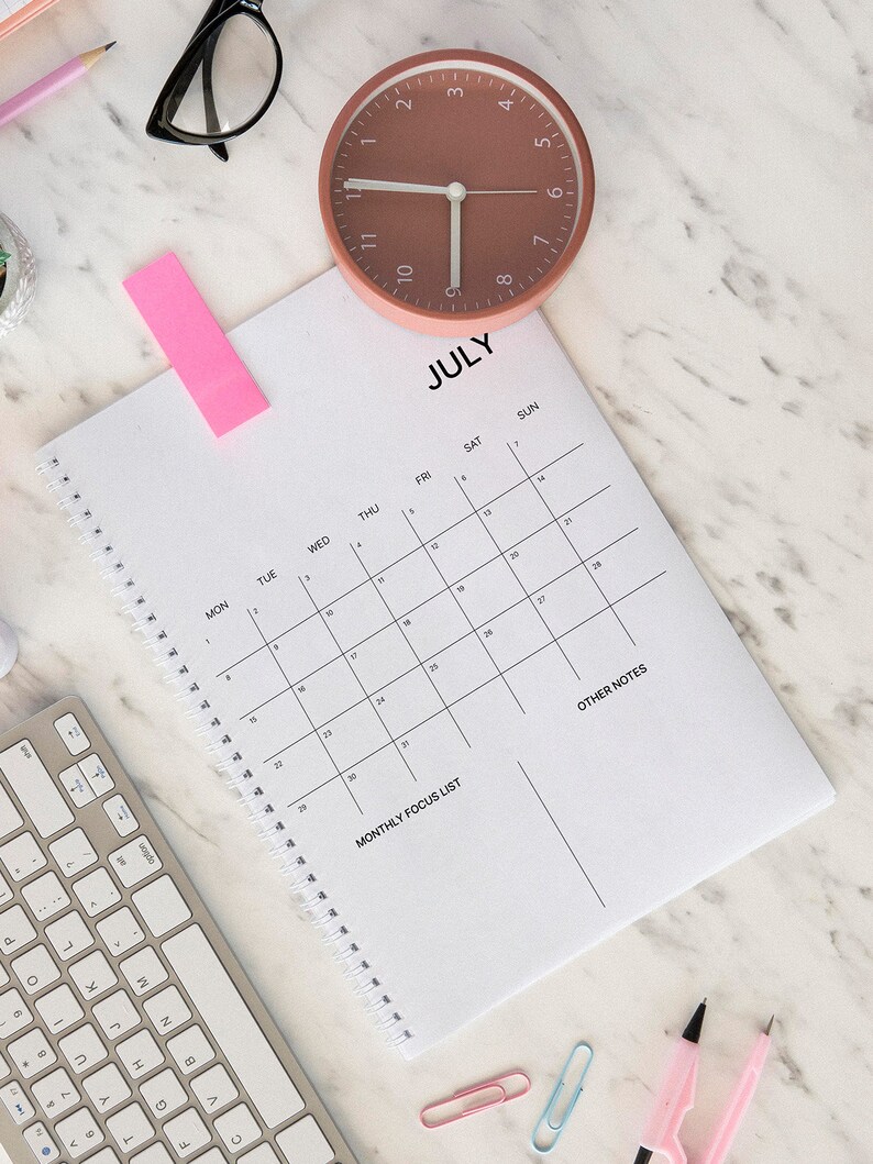 2024 Simple Minimalist Blank Printable Calendar + Notes | Vertical ...
