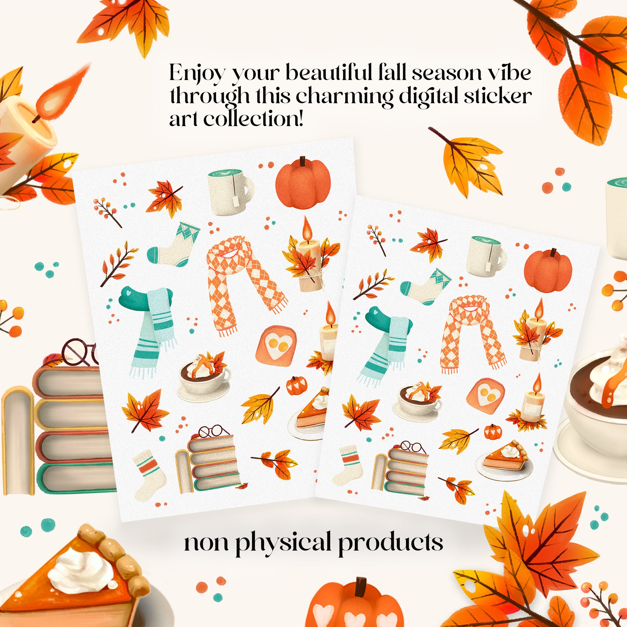 Cozy Fall Digital Sticker Set: Autumn Leaves, Pumpkins (PNG) - Etsy