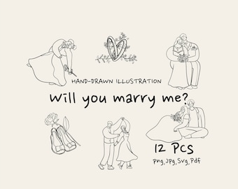 Clipart Hand-drawn Digital Line art | Will you marry me? | Png Jpg Svg Pdf | Goodnotes | Stickers | Notion