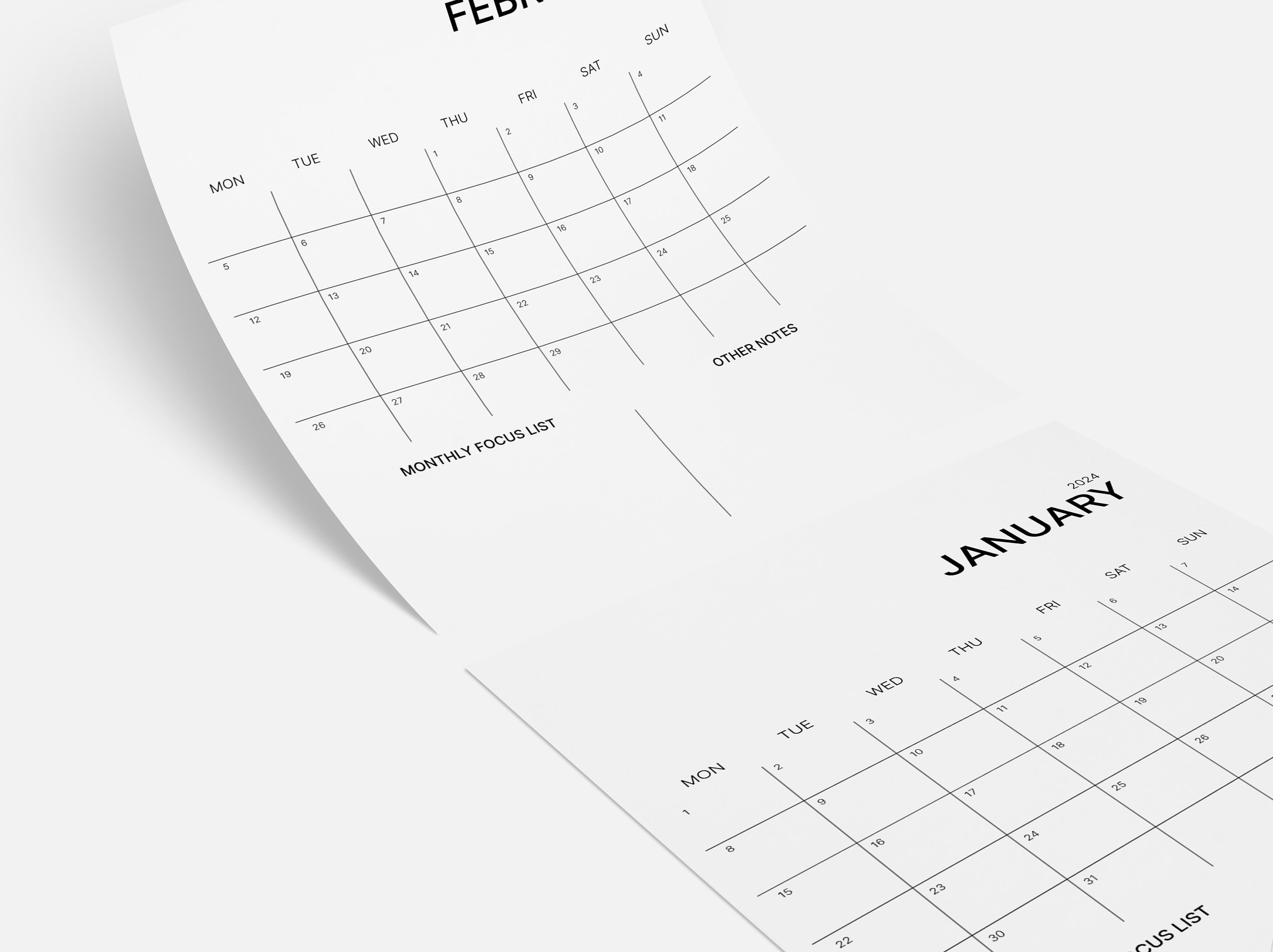 2024 Simple Minimalist Blank Printable Calendar Notes Vertical Start ...