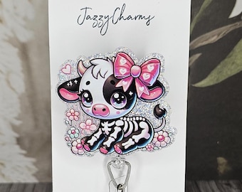 cute cow badge reel pink XRAY tech id holder imaging badge reel healthcare worker badge reel