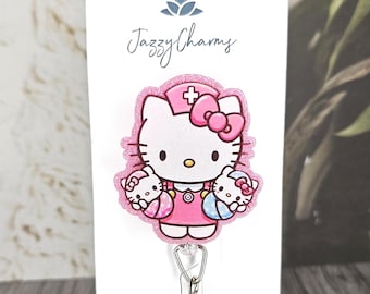 cute pink glittery hk badge reel for nurses nurse assistant obgyn nurse nicu nurse neonatal id badge holder labor and delivery nurse