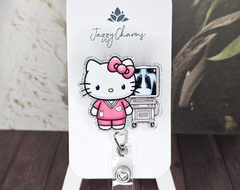 X-RAY Technician RI Radiology xrayIntervention imaging glittery kitty badge reel