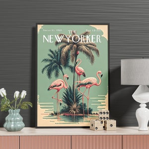 The New Yorker Magazine - Flamingo Palm Summer Retro Oasis Print - A4 Cover Poster Abstract Art Trendy Home Decor - Instant Download & Print