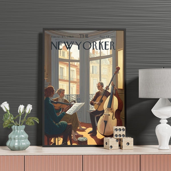 The New Yorker Magazine - Bedroom Orchestra - Musicians Violin Retro Print A4 Cover Poster Abstract Art Trendy Home Decor Instant Download