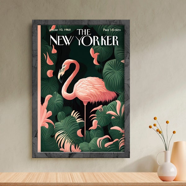 The New Yorker Magazine - Flamingo Palm Summer Pink Print - A4 Cover Poster Abstract Art for Trendy Home Decor - Instant Download & Print