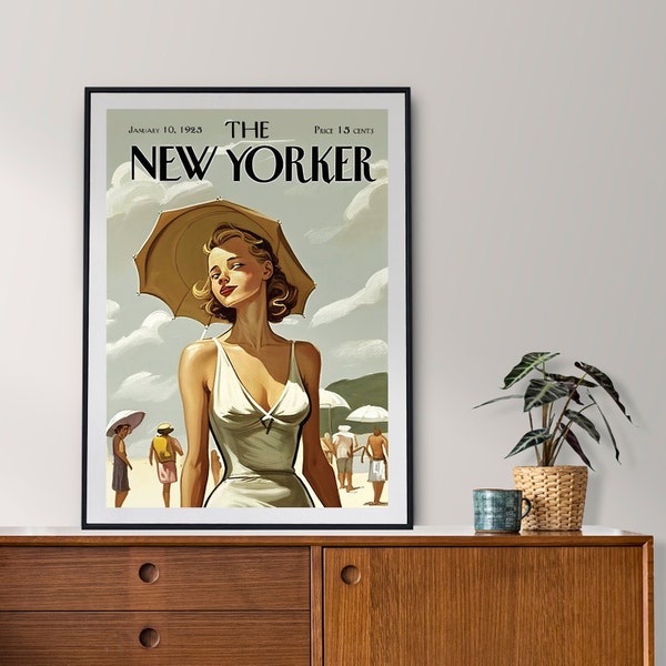 The New Yorker Magazine - Chic Woman Beach Sun Summer Vibes Print A4 Cover Poster Abstract Art Trendy Home Decor - Instant Download & Print