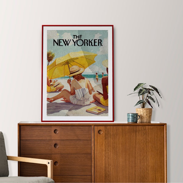 The New Yorker Magazine - Girls Beach Day - Summer Sun Water Hot Retro Print A4 Cover Poster Abstract Art Trendy Home Decor Instant Download