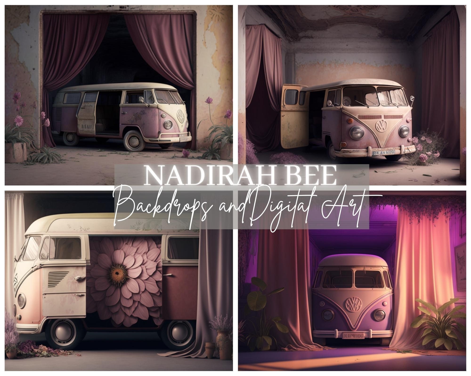 Pink Vintage Bus Digital Background, Digital , Digital Backdrop ...