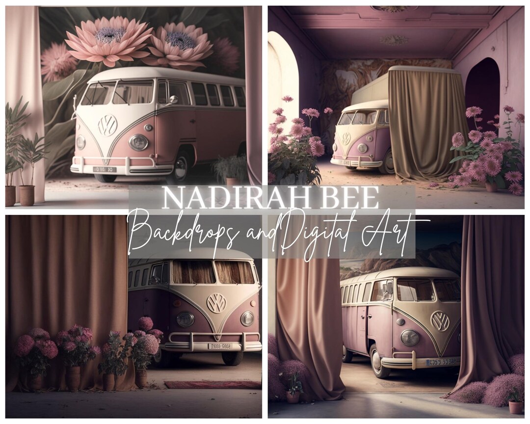 Pink Vintage Bus Digital Background, Digital , Digital Backdrop ...