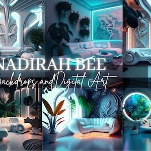 Futuristischer Raum digitaler Hintergrund Kollektion 1 wunderliches buntes Interieur