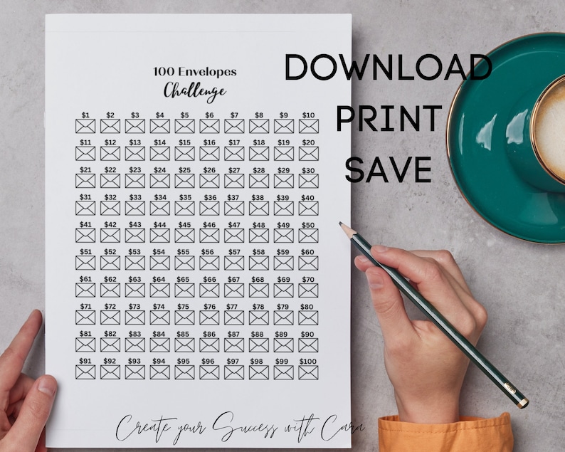 100 Envelope Challenge Printable, Cash Stuffing, Money Savings, Etsy